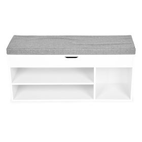 Shoe Cabinet with Gray Cushion and Opening Seat 3 Shelves White, MODERNHOME