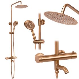 Shower Set with Thermostat Rea Lungo Brushed Copper