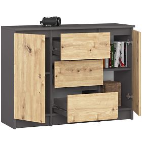 SIDEBOARD K100 2D 3DR GRAPHITE GRAY / ARTISAN OAK
