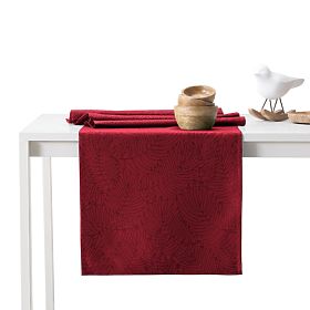 Table Runner GAIA color burgundy with embossed plant motif 30x160 ameliahome