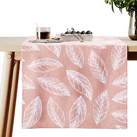 Tablecloth CALM powder pink color printed plant motif classic style 40x140 ameliahome