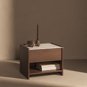 Tanami Nightstand Walnut Villa, Crystal Marble, Rounded