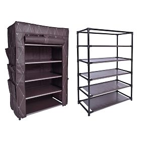 Textile Shoe Cabinet Vitto - Brown