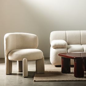 Upholstered Armchair Elaine Beige, Boucle, Rounded Shapes