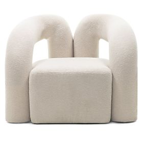 Upholstered Armchair Merry Light Beige, Boucle, Rounded Shape