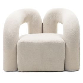Upholstered Armchair Merry Light Beige, Boucle, Rounded Shape