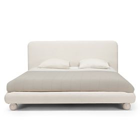 Upholstered Bed Booli 140x200 cm, with Slatted Base, Ball-Shaped Legs, Light Beige, lectus
