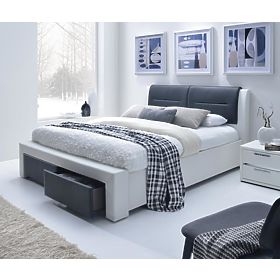 Upholstered Bed CASSANDRA S 140 cm with Storage Drawers Black and White (5p=1pc), Halmar