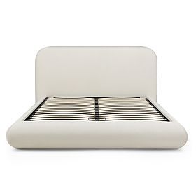 Upholstered Bed Lumi 160x200 cm, with Slatted Frame and Storage, Rounded, Light Beige