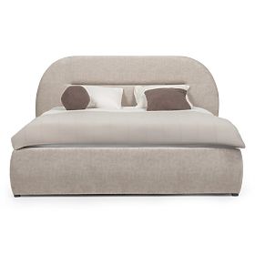 Upholstered Bed Luno 160x200 cm, with Slatted Frame and Storage, Light Beige, Rounded, lectus