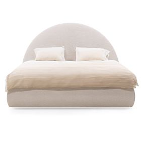 Upholstered Bed Orbi 140x200 cm, with Slatted Base and Storage, Rounded, Beige, lectus