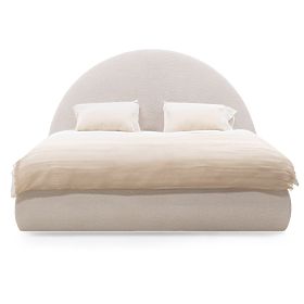 Upholstered Bed Orbi 160x200 cm, with Slatted Base and Storage, Rounded, Beige