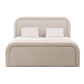 Upholstered Bed Ovoid 140x200 cm, with Slatted Frame and Storage, Rounded, Beige