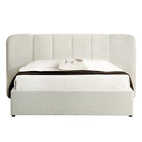 Upholstered Bed Snoovia 160x200 cm, with Slatted Frame and Storage, Light Beige