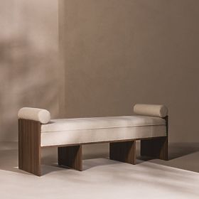 Upholstered Bench Loppo Light Beige, Boucle, Walnut Wisconsin