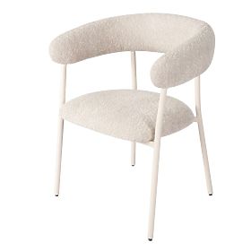 Upholstered Chair Campo, Beige/White Legs, Boucle