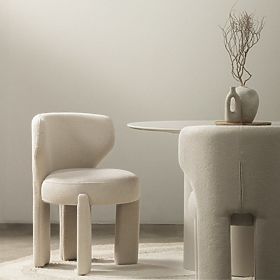 Upholstered Chair Elaine Cream, Boucle, Rounded Shapes, lectus