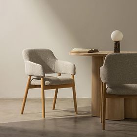 Upholstered Chair Sanremo Light Gray, Boucle/Oak, lectus