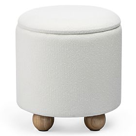 Upholstered Pebble Pouf with Storage, Round, White