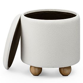 Upholstered Pebble Pouf with Storage, Round, White