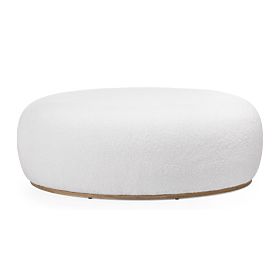 Upholstered Pouf Stone, White, Rounded Shape