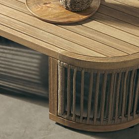 Vetralla Garden Corner Set with Table, Wicker, FSC Acacia Wood, Teak Look, Light Beige