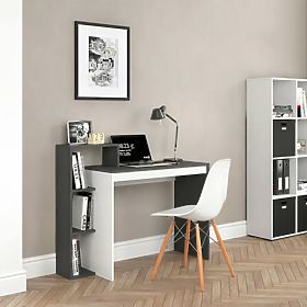 White-Grey Office Computer Desk + Shelf with 4 Shelves