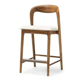 Wooden Bar Stool Harper, Rounded, Natural/Light Beige