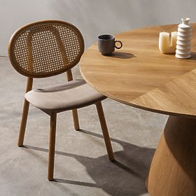 Wooden Chair Monet with Viennese Weave, Rattan, Velour, Natural/Light Brown