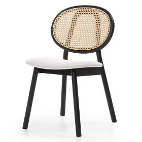 Wooden Chair Monet with Viennese Weave, Rattan, Velvet, Black/Ecru, lectus
