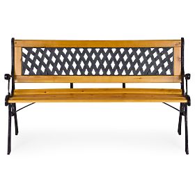 Wooden Garden Bench 126x51 cm with Lattice Backrest and Cast Iron Legs Park MultiGarden, MultiGarden