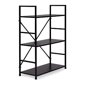 Wooden Shelf with Wide Metal Frame LOFT 3 Shelves Black